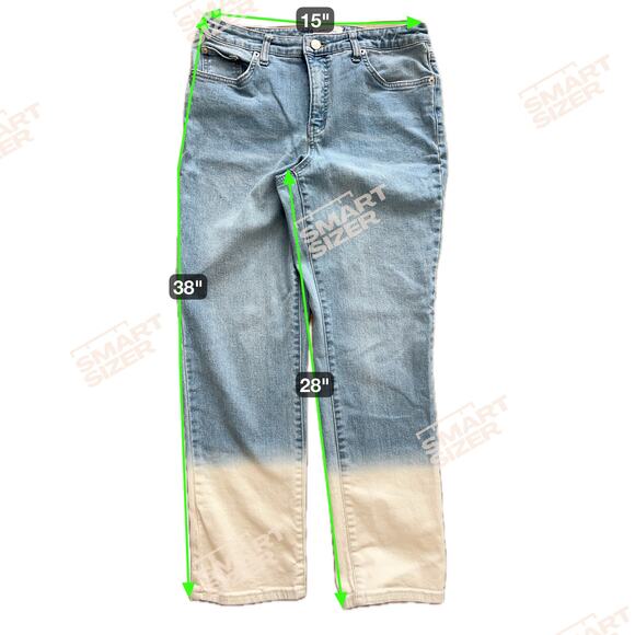 Crown & Ivy Vintage High Rise Straight Leg Jeans Dip Dyed Denim 8 Blue White - Picture 7 of 7